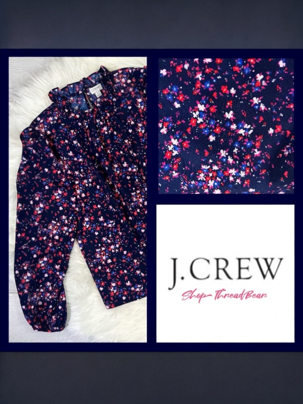 Like New [J. Crew] Long Sleeve Navy & Pink Floral Blouse + Key Hole Top | Large